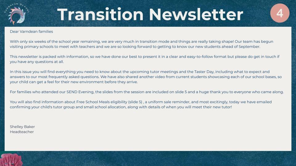 Varndean Transition Newsletter 4