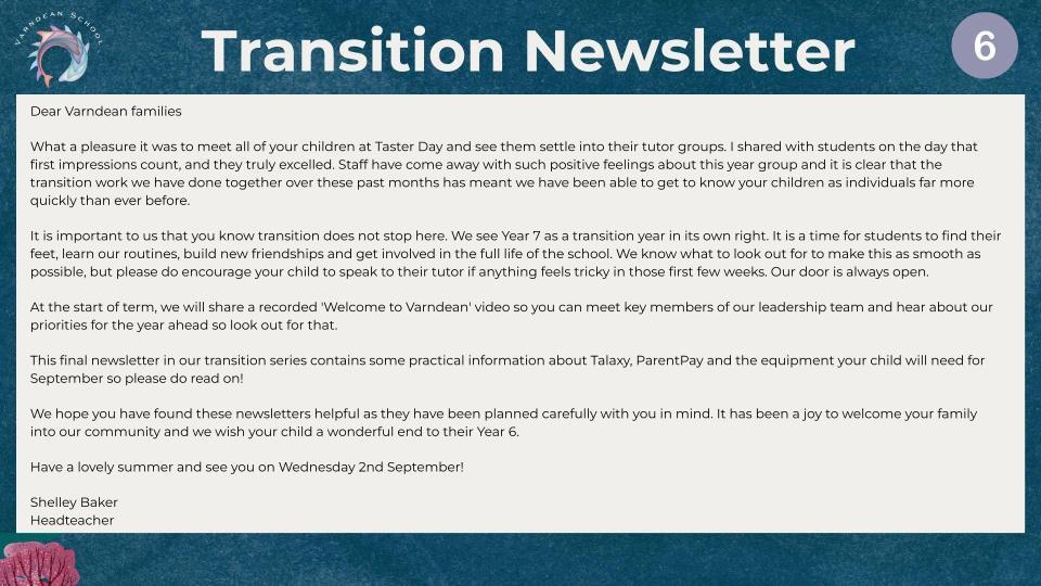 Varndean Transition Newsletter 6